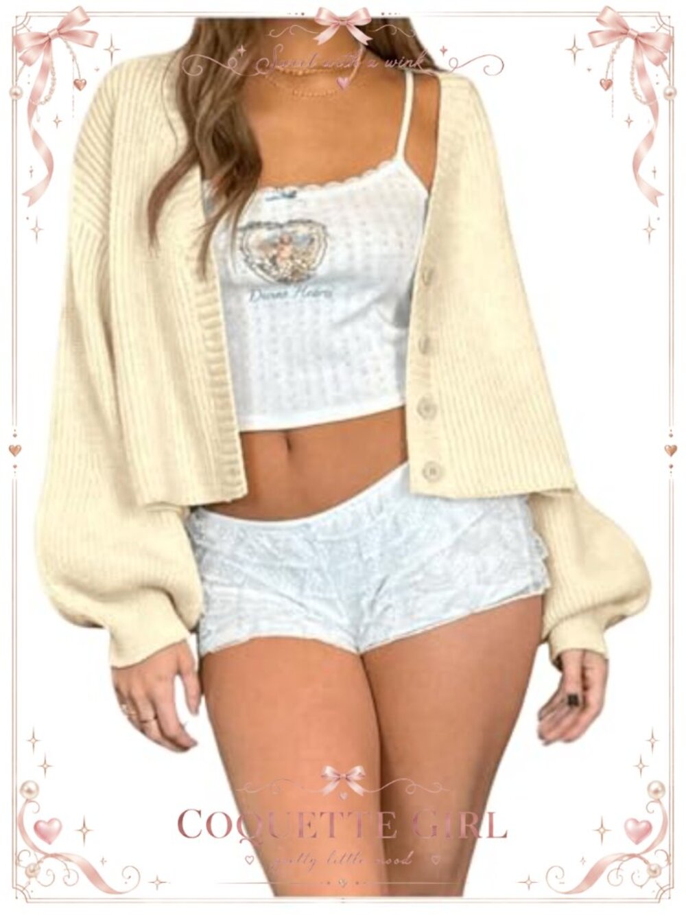 V Neck Knit Cropped Cardigan Button Up Long Sleeve Sweater Fall Outerwear